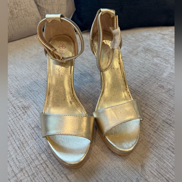 LILLY PULITZER BRIDGETT GOLD METALLIC LEATHER SANDALS size 7 - Picture 9 of 12